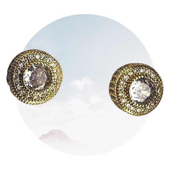 NEW 18K Gold-Plated Steel Micro Pavé Rhinestone Halo Stud Earrings Unisex - Picture 7 of 13
